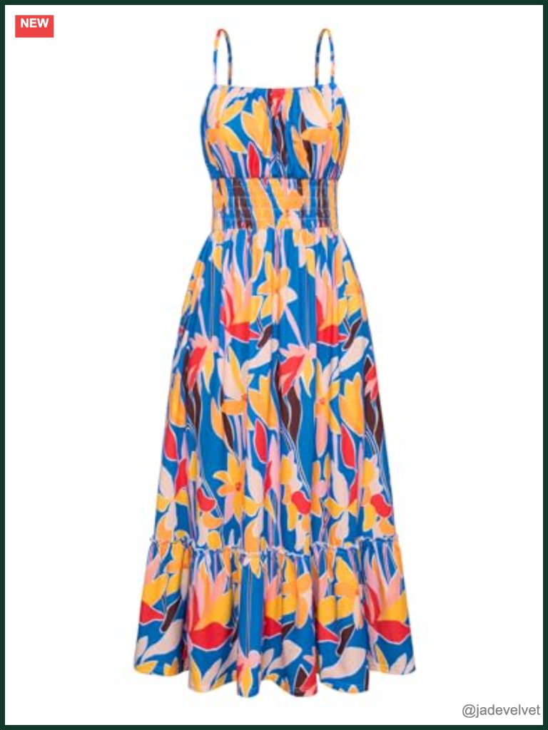 Women's Smocked Floral Maxi Dress With Pockets Boho Summer Sundress